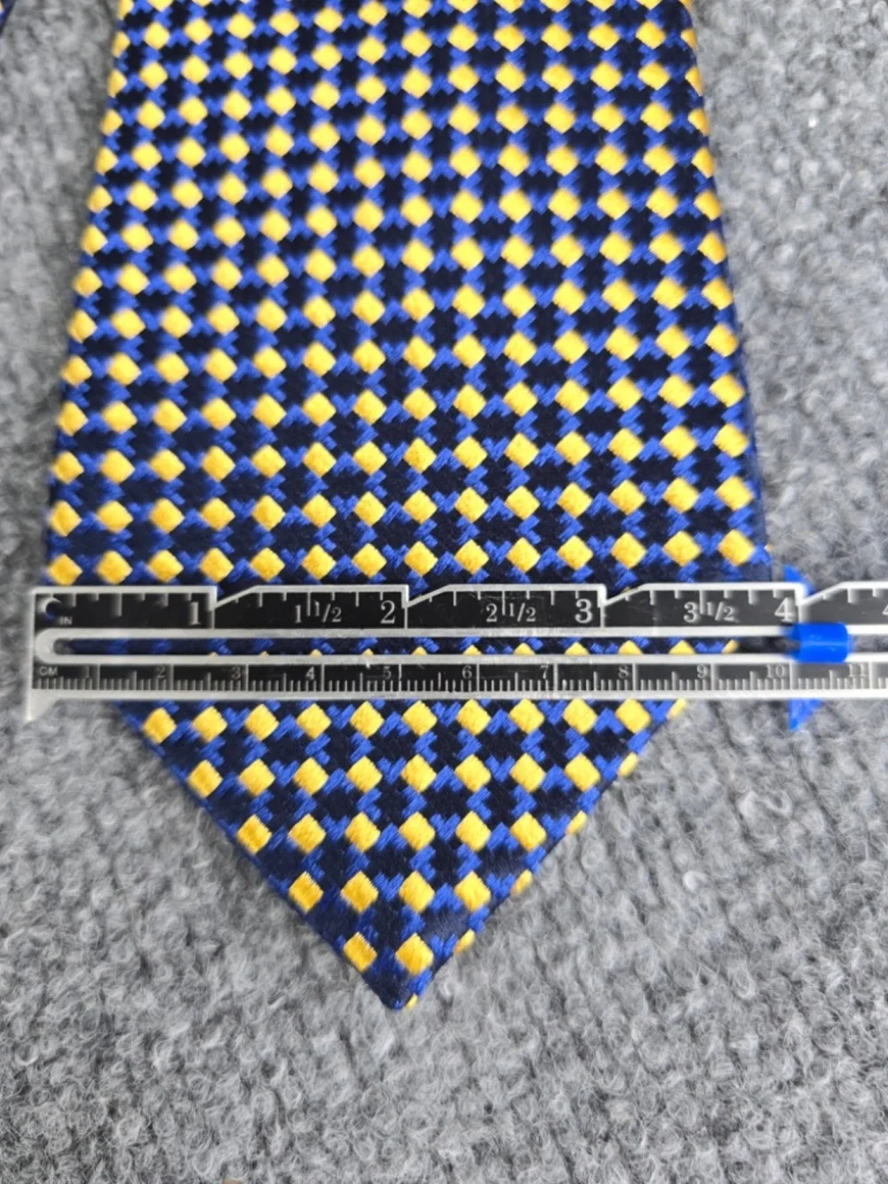 Charvet Place Vendôme Silk Tie Geometric Blue Gold Diamond Woven France